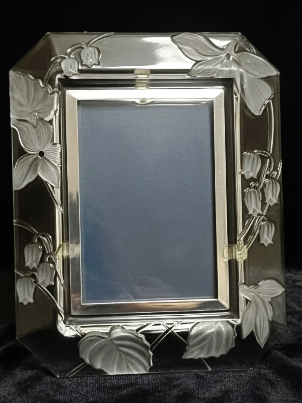 Vintage Crystal Floral Picture Frame Frosted Dogwood & Lily Of The Valley.